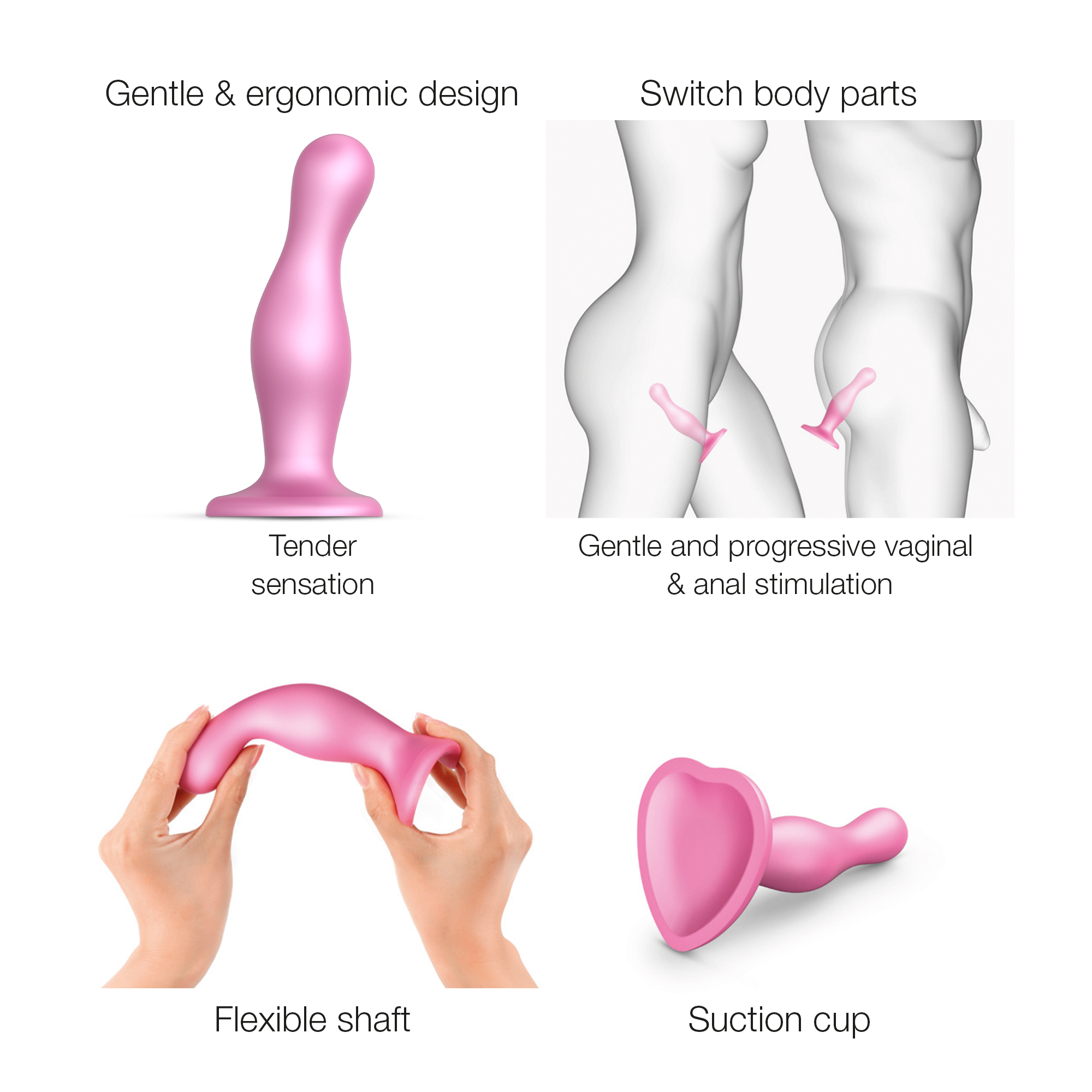 Фаллоимитатор Strap-On-Me Dildo Plug изогнутый, розовый металлик, M_4