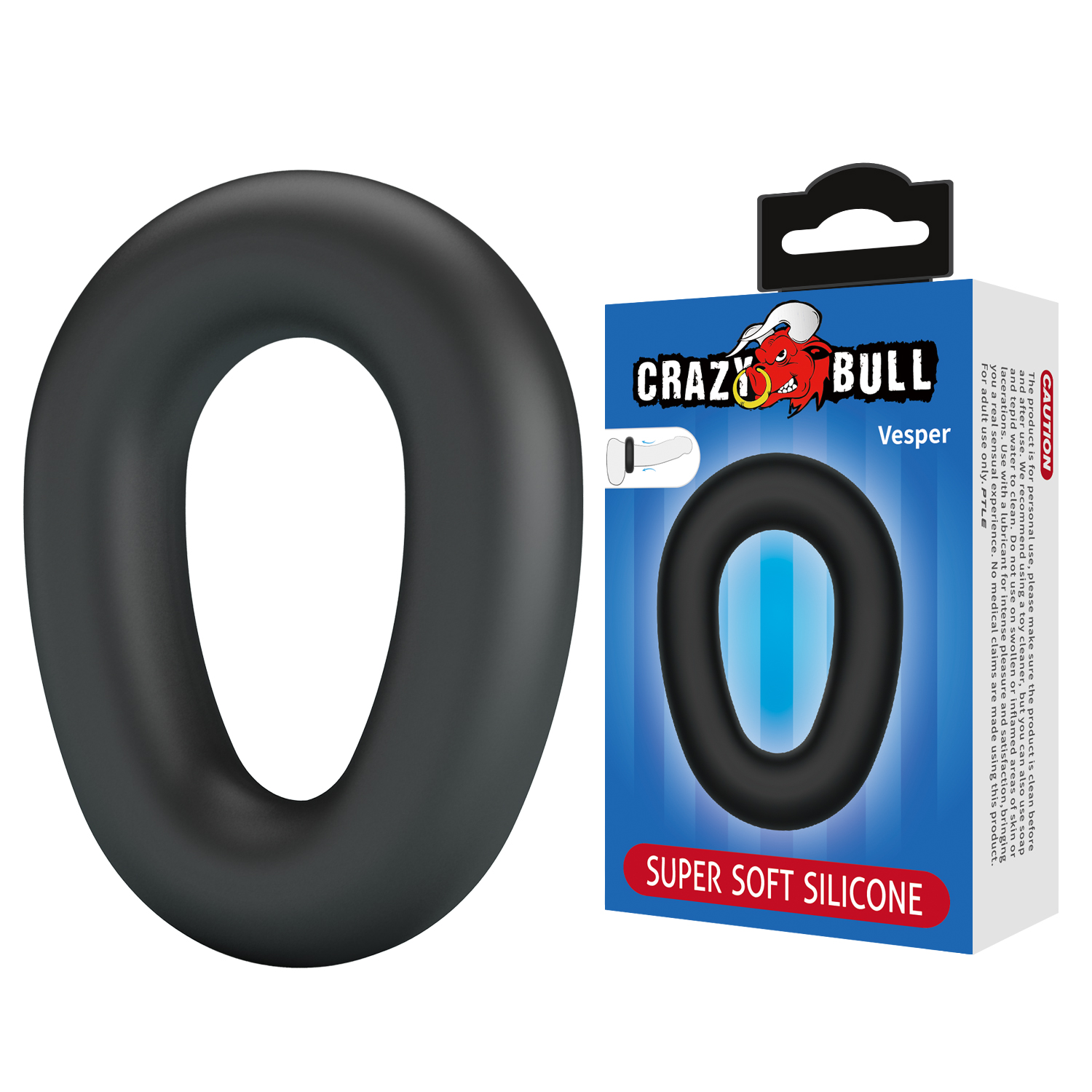 Эрекционное кольцо из силикона растягивающееся черное CRAZY BULL BI-210243_2