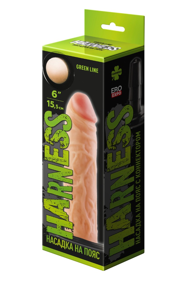 Насадка для страпона harness с коннектером green line l 160 мм d 37 мм, арт. 844005_1