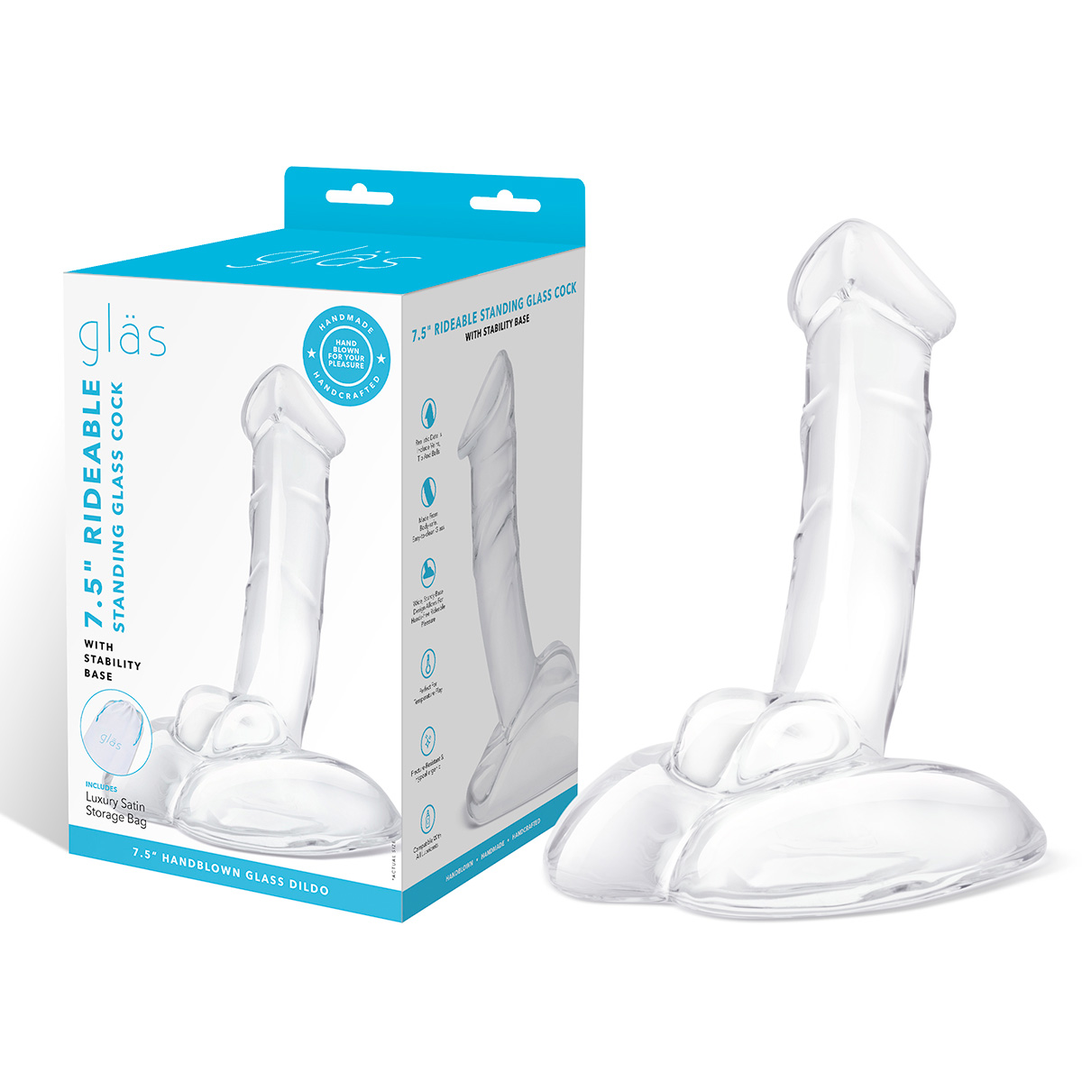 Фаллоимитатор с мошонкой на подставке 7,5 in Rideable Standing Glass Cock With Stability Base_2