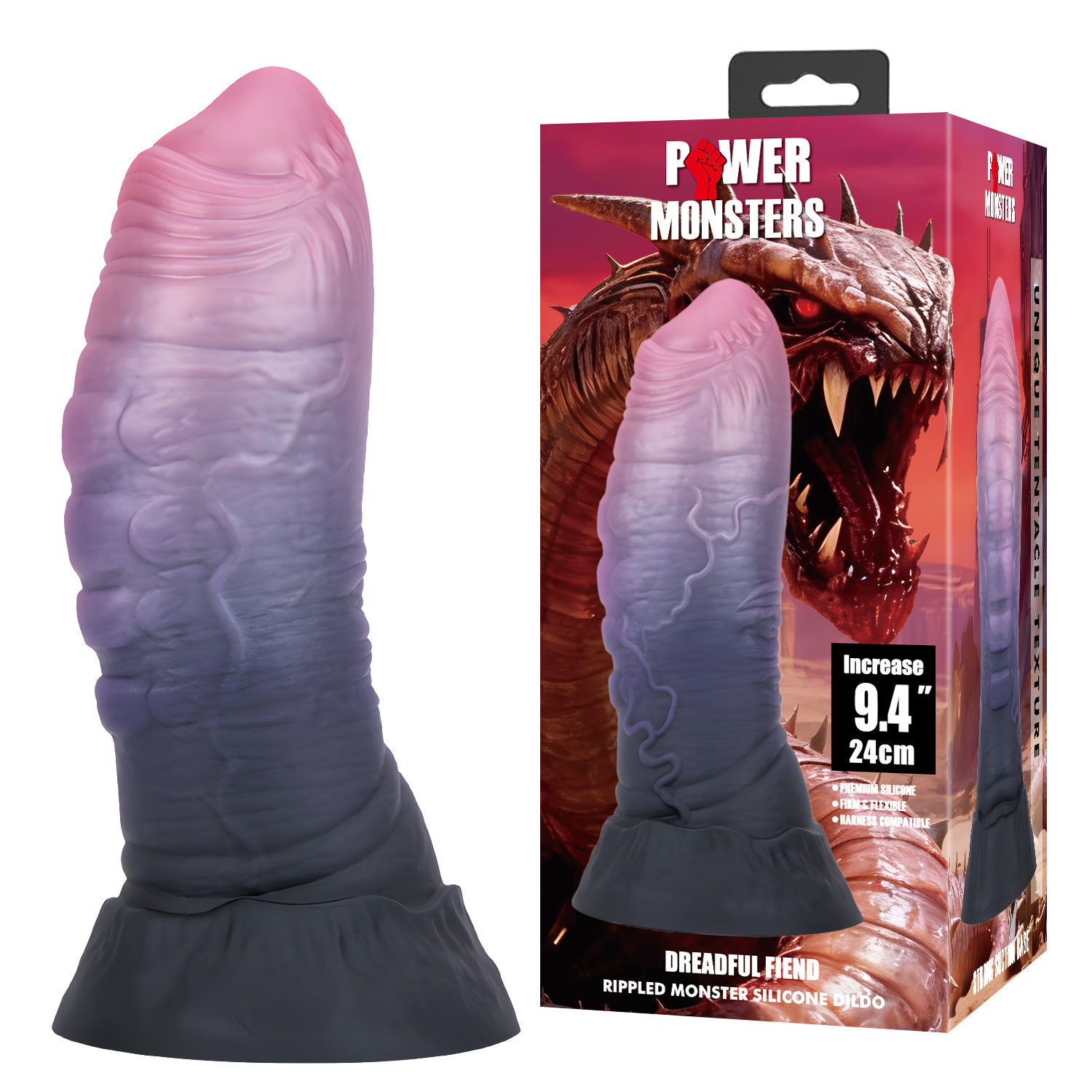 Dreadful Fiend, фаллоимитатор на присоске, серии Power Monsters, 24 см_2