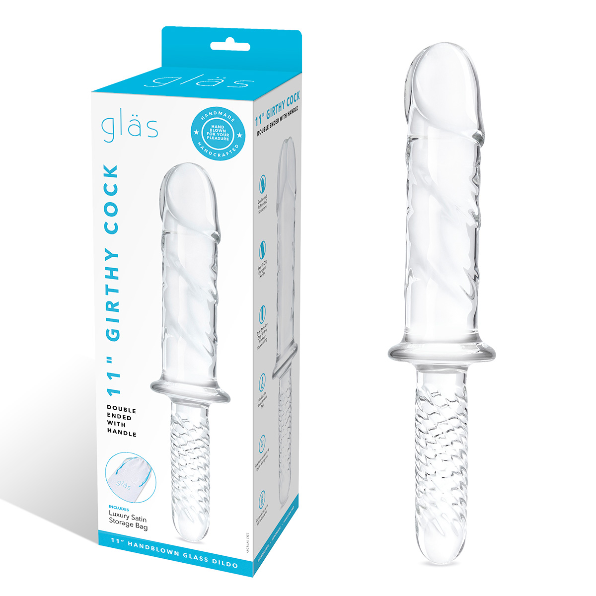 Стеклянный фаллоимитатор двусторонний 11 in Girthy Cock Double Ended With Handle_2