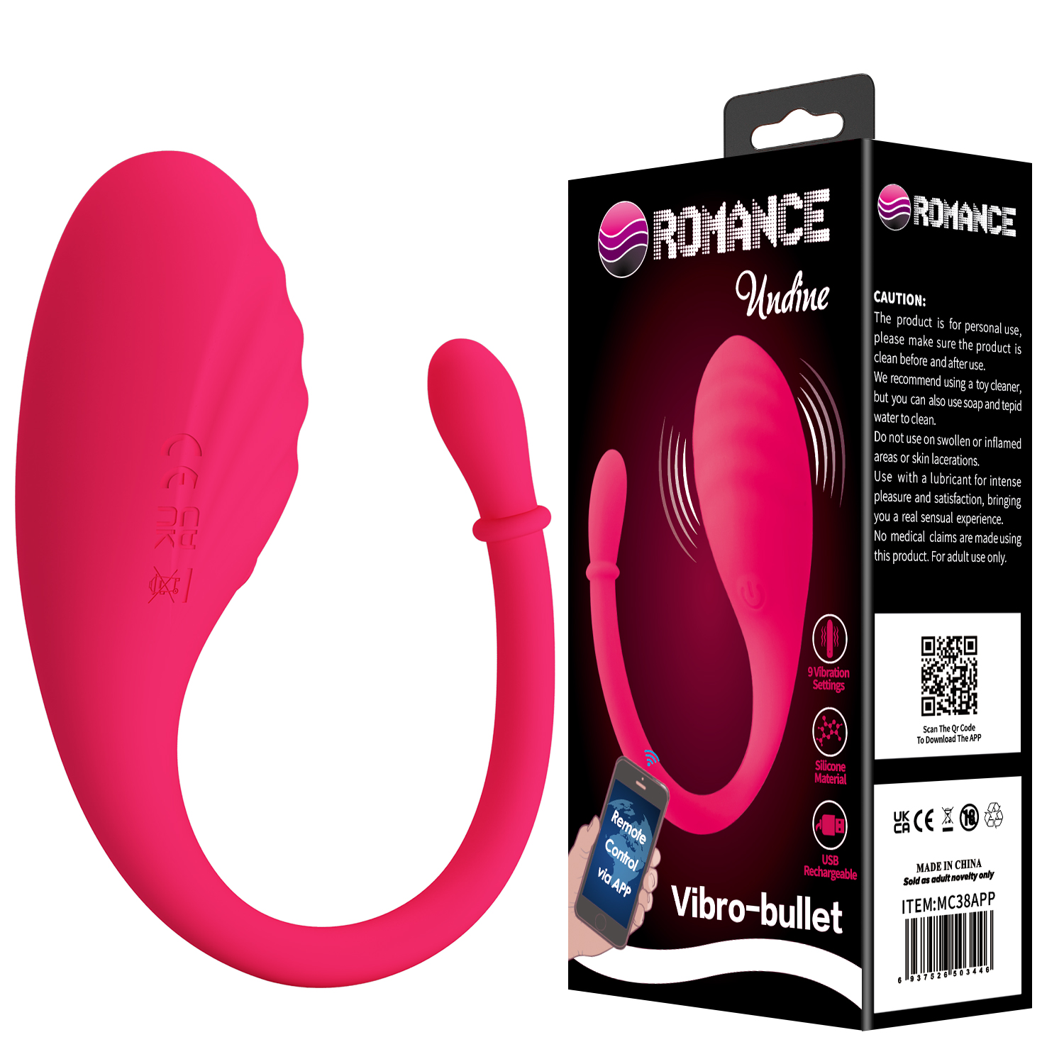 Виброяйцо с управлением через приложение из силикона Romance Undine USB MC39APP_2
