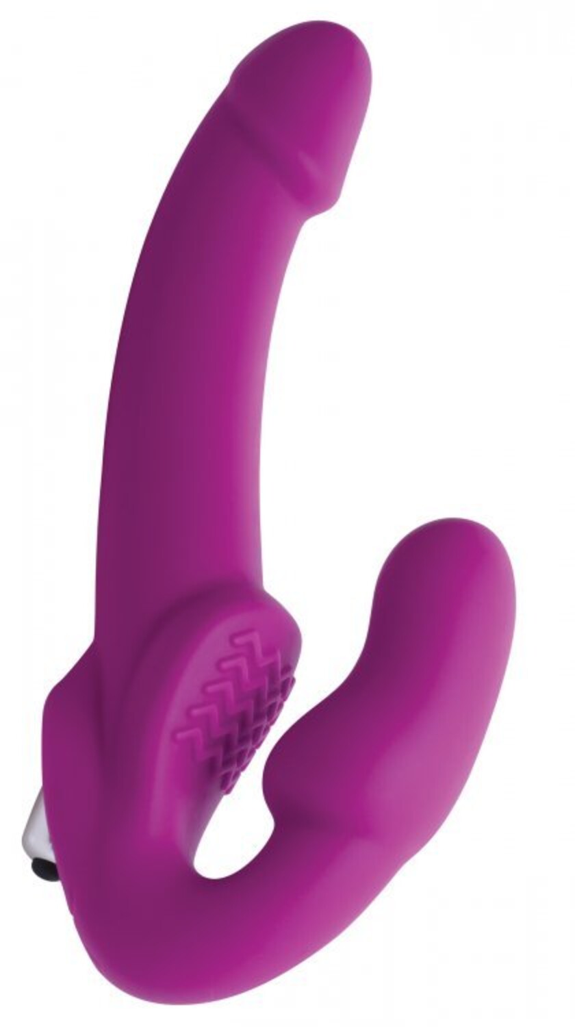 Безремневой вибро страпон Evoke Vibrating Strapless Silicone Strap-on Dildo, 24 см Фиолетовый_1