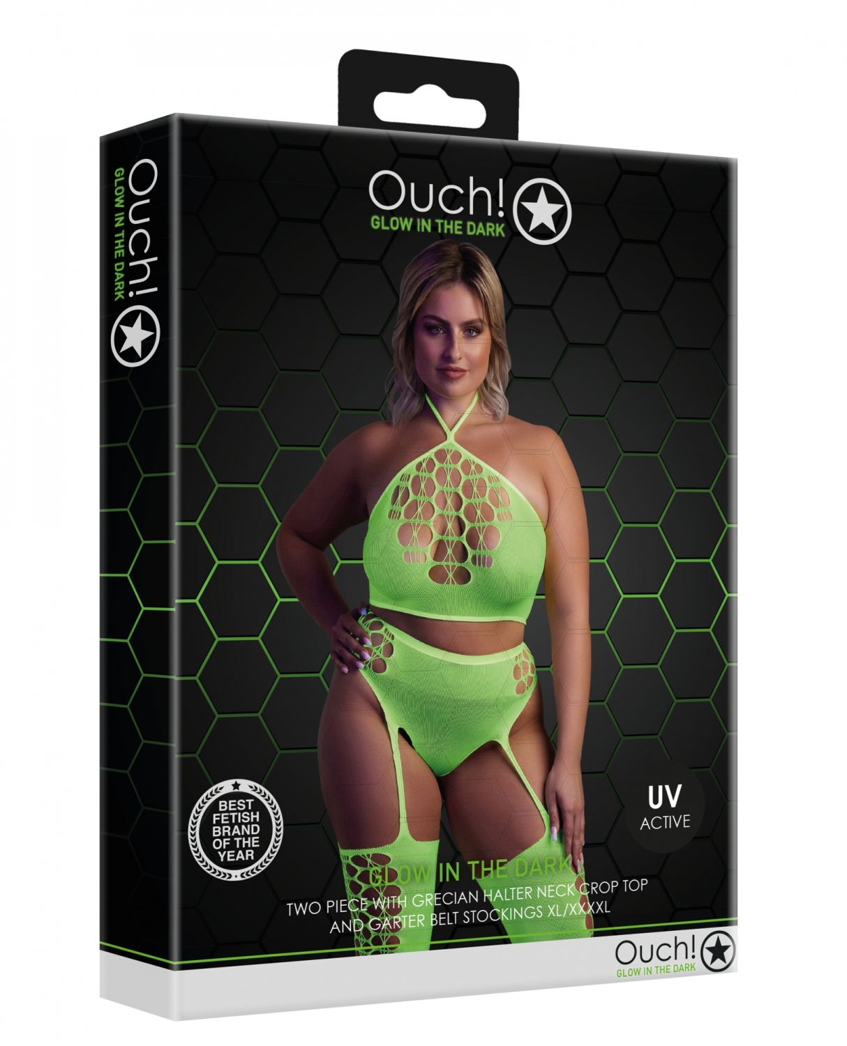 Топ в комплекте с чулками и трусами Two Piece with Crop Top and Stockings - Green - XL/XXXXL_1