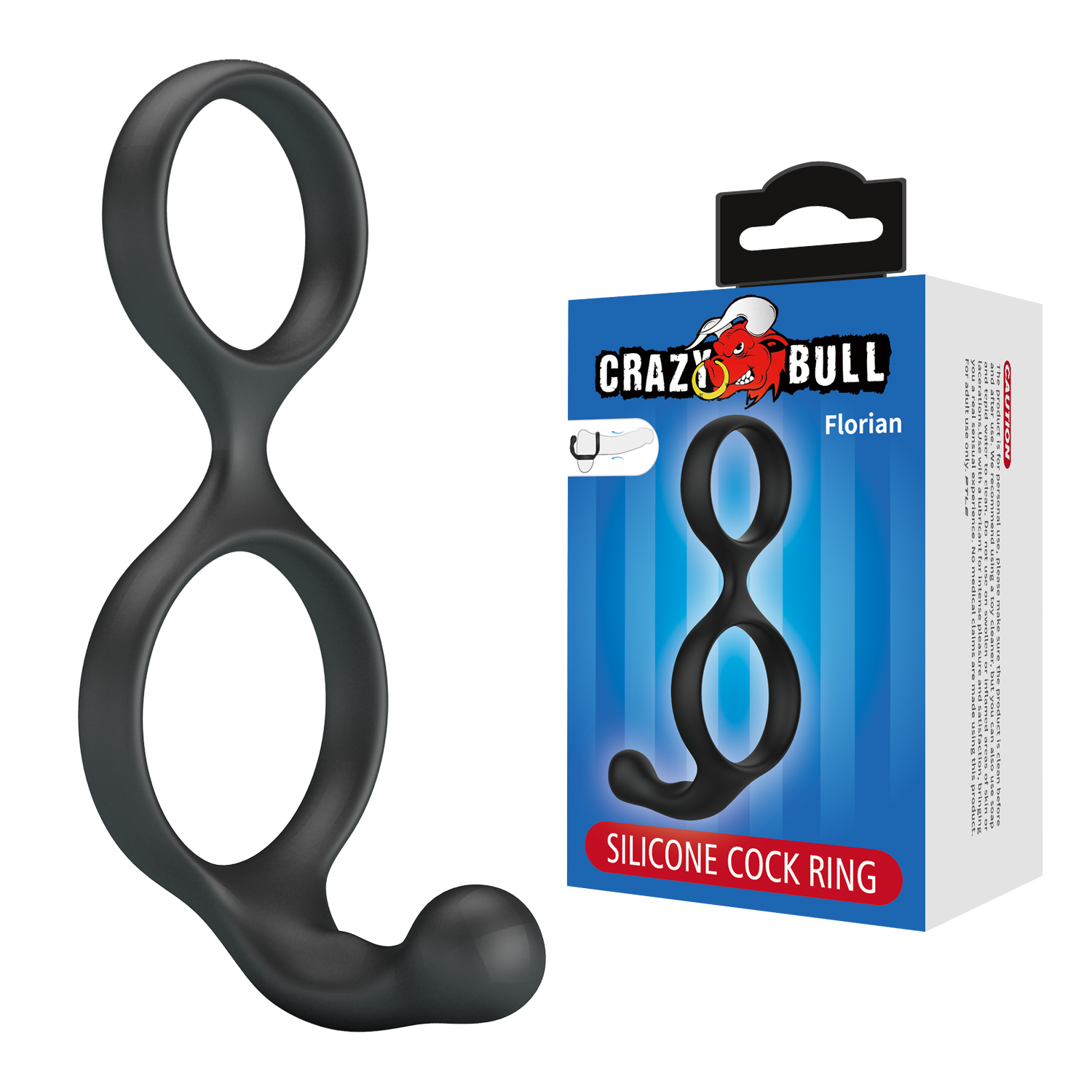 Эрекционное кольцо двойное из силикона с анальным стимулятором черное CRAZY BULL BI-210232_2