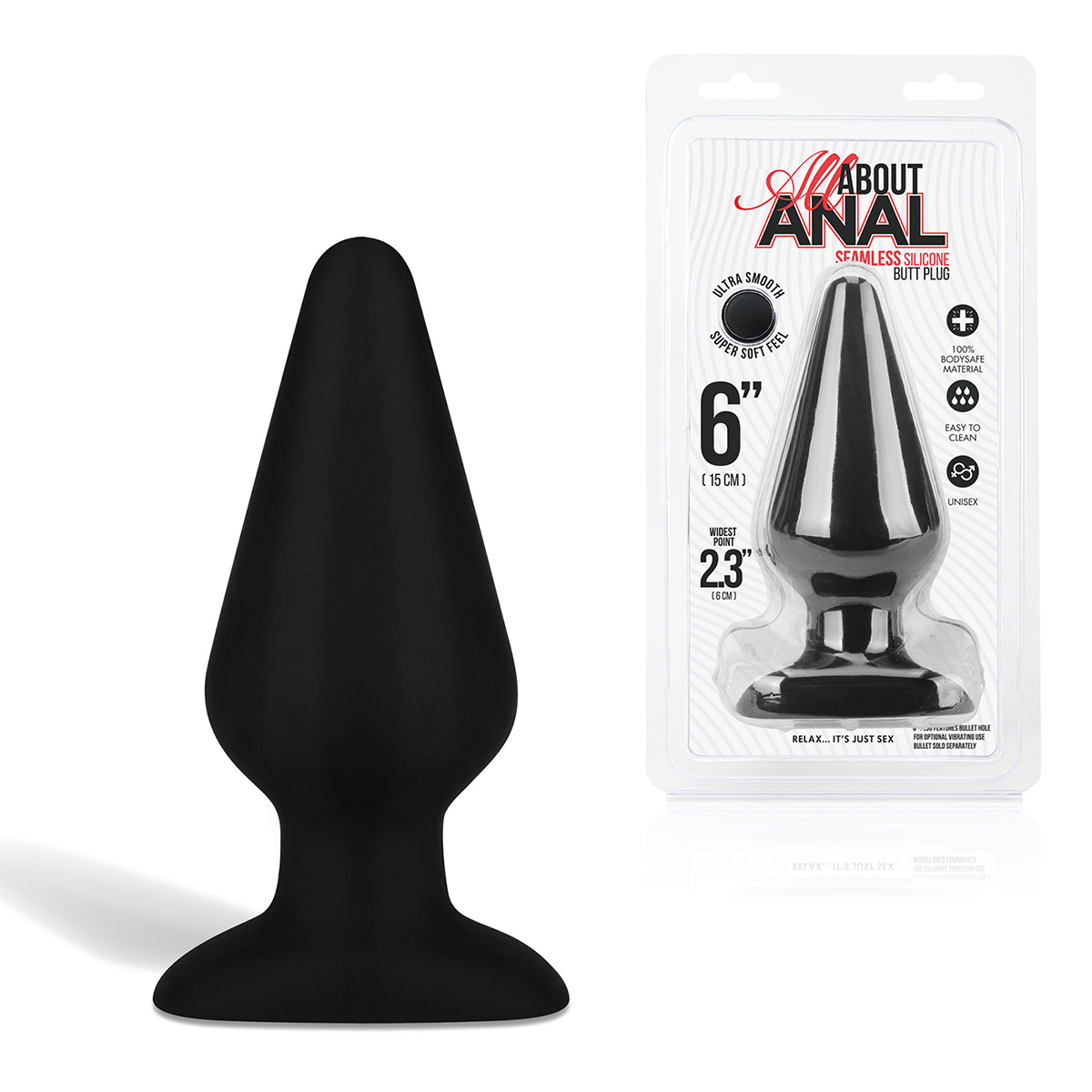 Большой черный плаг из силикона Seamless Silicone Butt Plug 6in_2