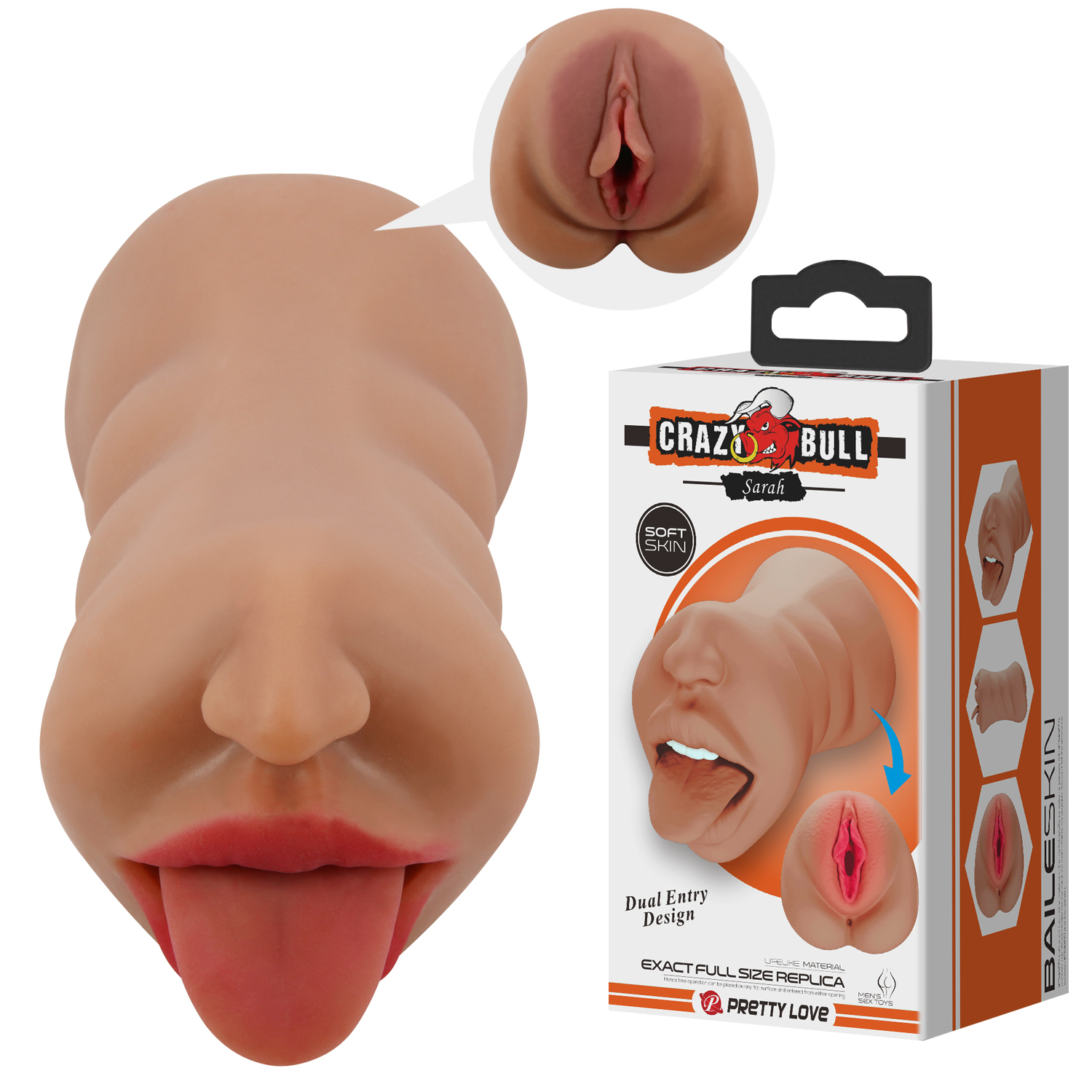 Мастурбатор двустороний Crazy Bull Sarah, ротик-вагина, загорелая_2
