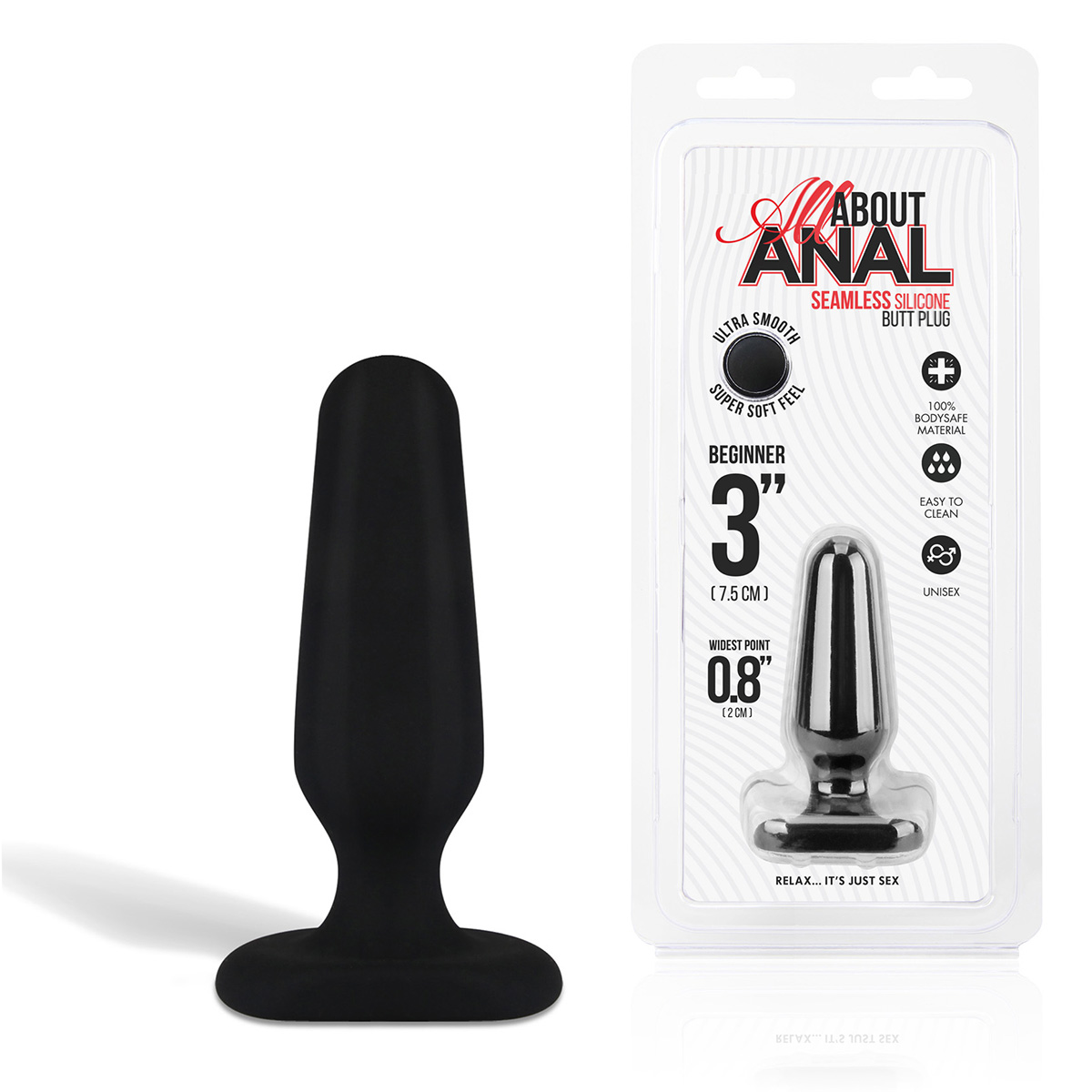 Миниатюрный черный плаг из силикона Seamless Silicone Butt Plug 3in_2