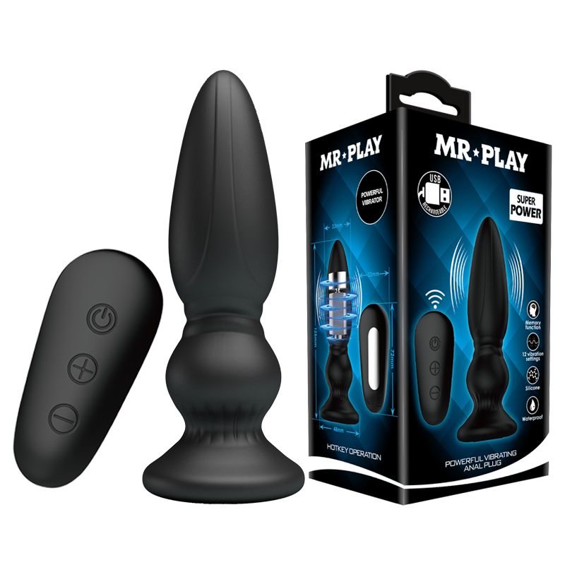 Анальная пробка с пультом управления силиконовая черная MR PLAY BI-040086W-MR_2