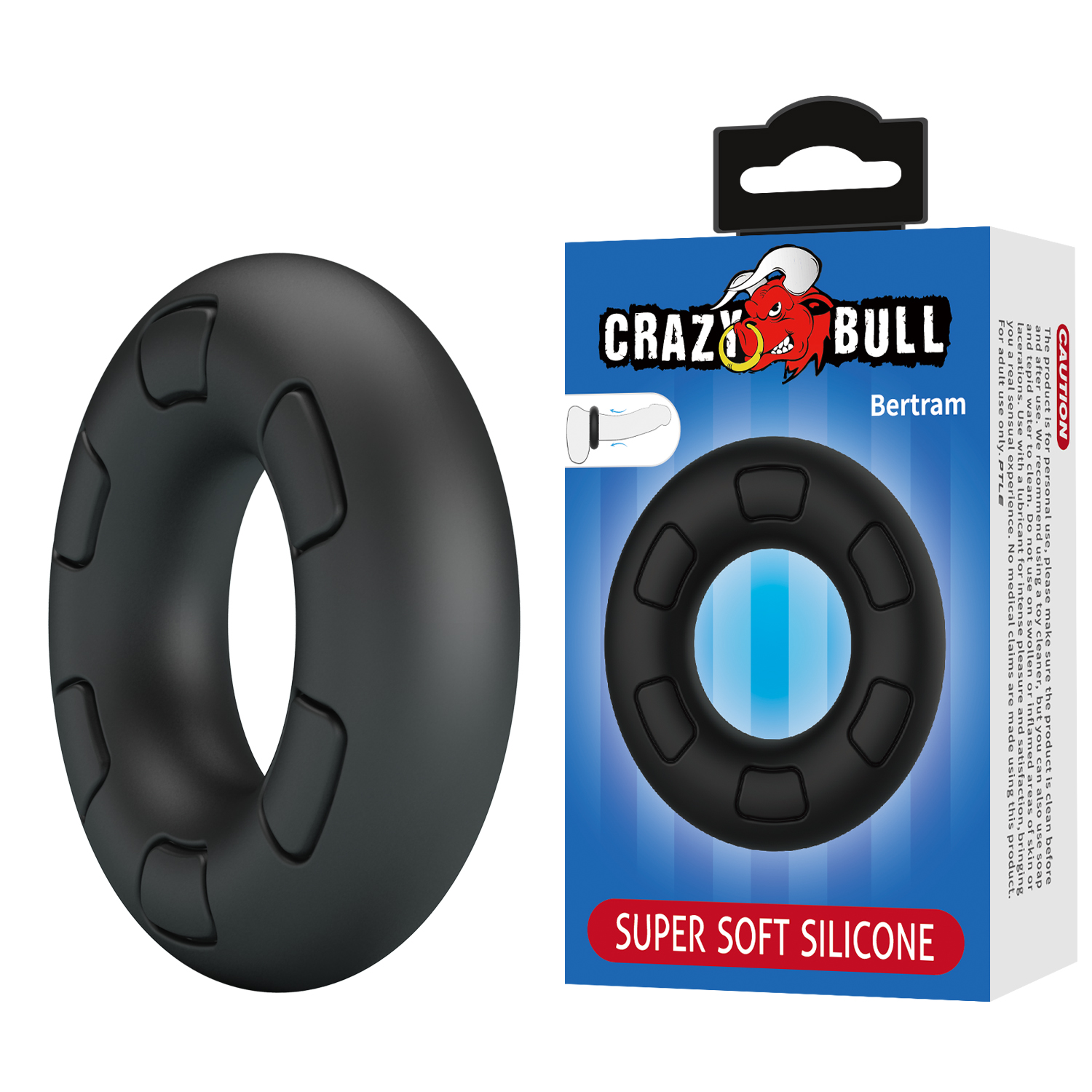 Эрекционное кольцо из силикона растягивающееся черное CRAZY BULL BI-210247_2