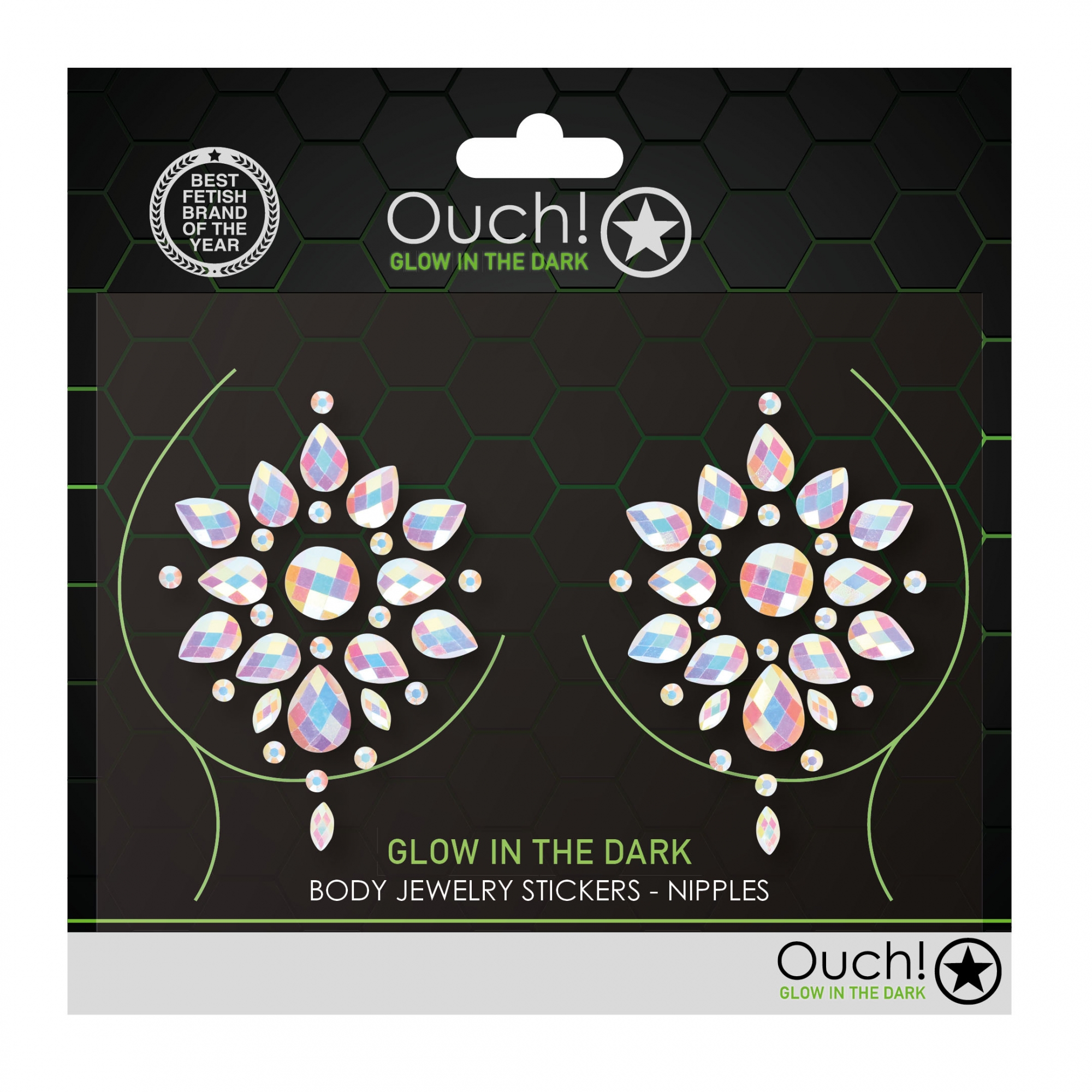Декоративное украшение (камни) на клеевой основе Body Jewelry Stickers - Nipples - Glow in the Dark_1