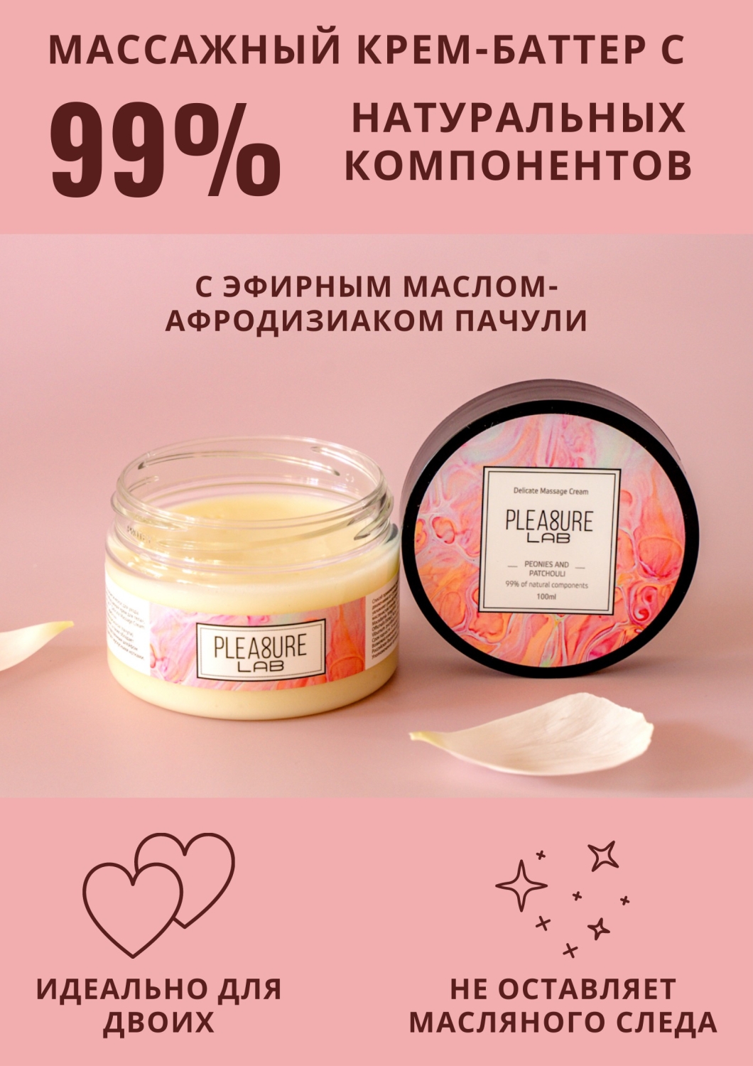 Массажный крем Pleasure Lab Delicate пионы и пачули 100 мл_1