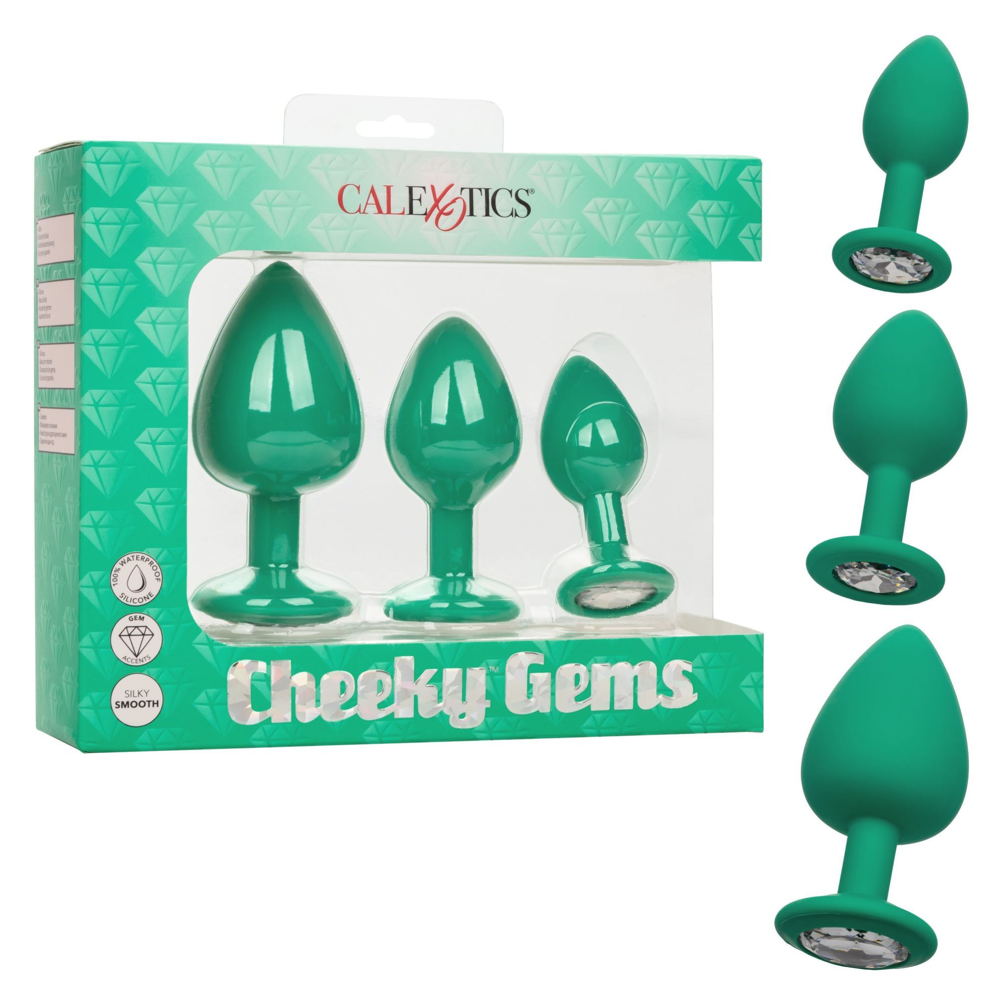 Набор из трёх анальных пробок CHEEKY CHEEKY GEM, зеленые_1