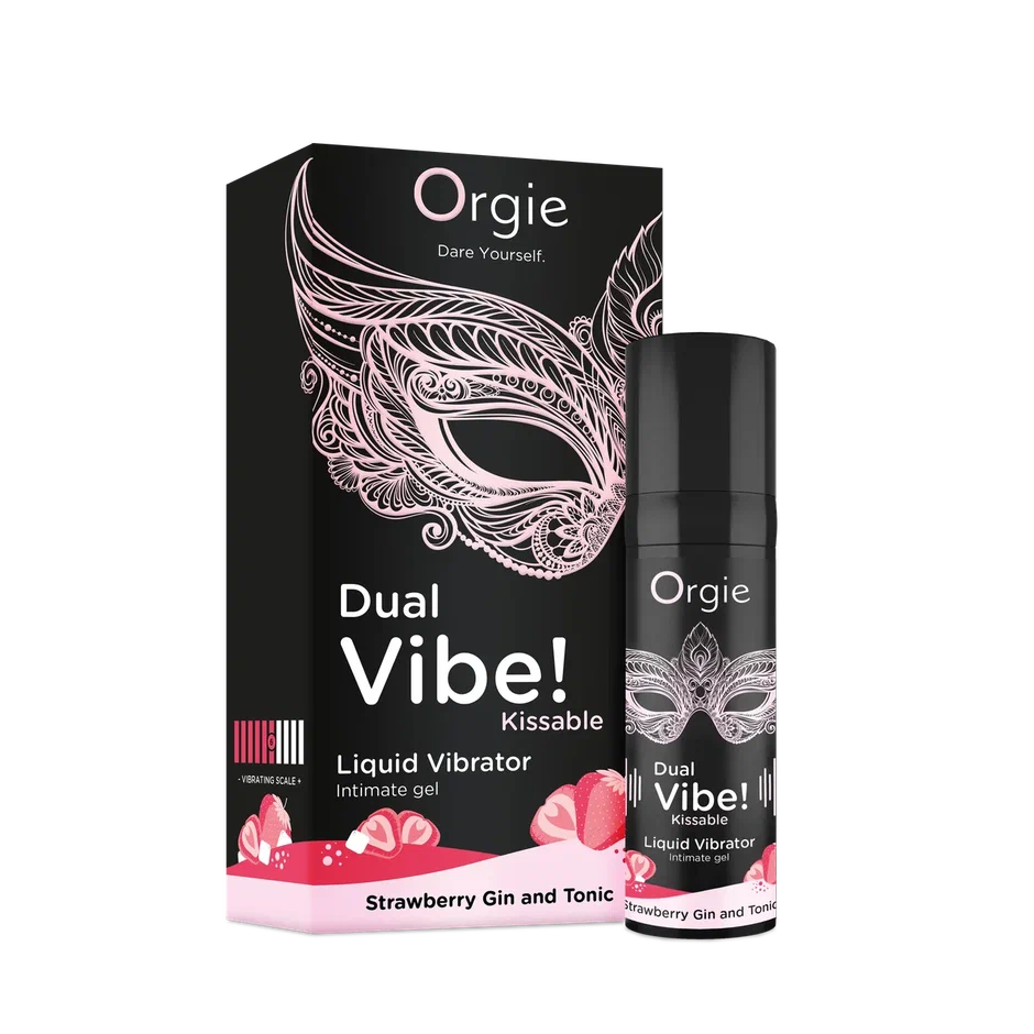 Съедобный гель с вибрацией Orgie DUAL VIBE! со вкусом коктейля STRAWBERRY GIN AND TONIC 15мл_3