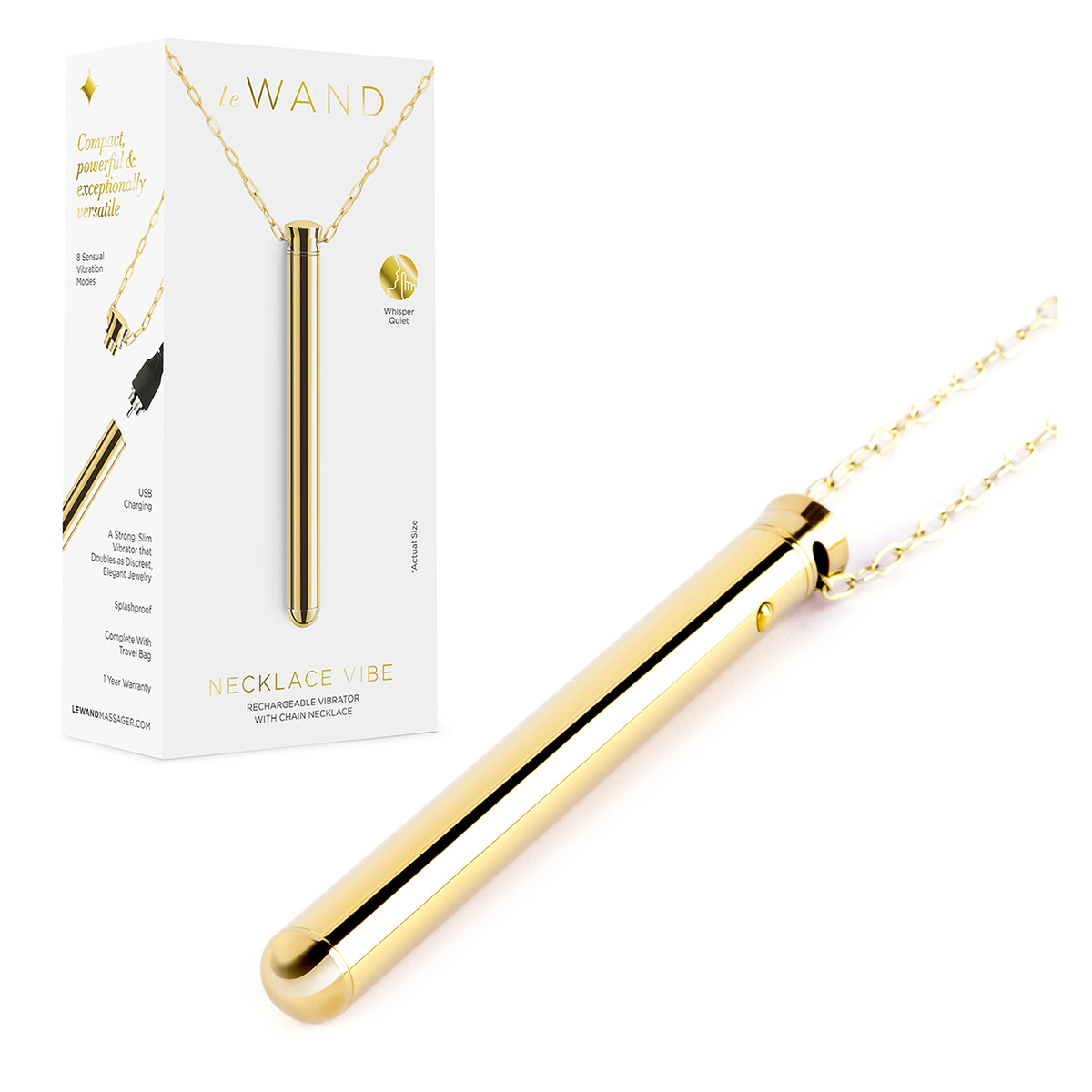 Элегантный вибромассажер-кулон из стали le WAND VIBRATING NECKLACE GOLD_2