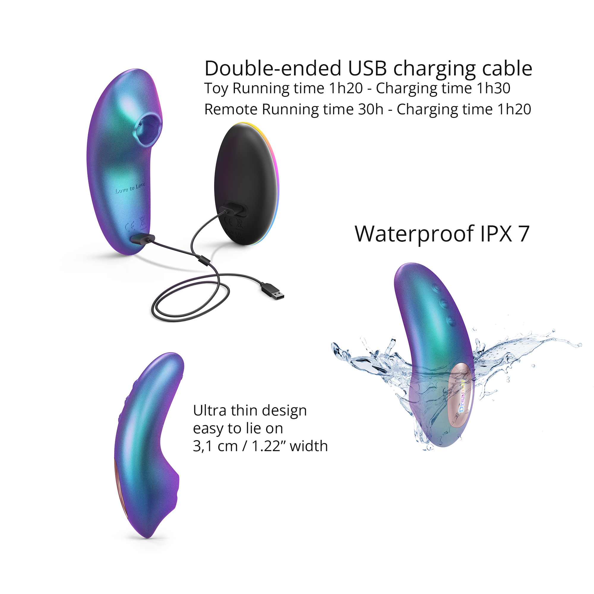 Стимулятор клитора с язычком Love to Love DREAMER - IRIDESCENT TURQUOISE_3