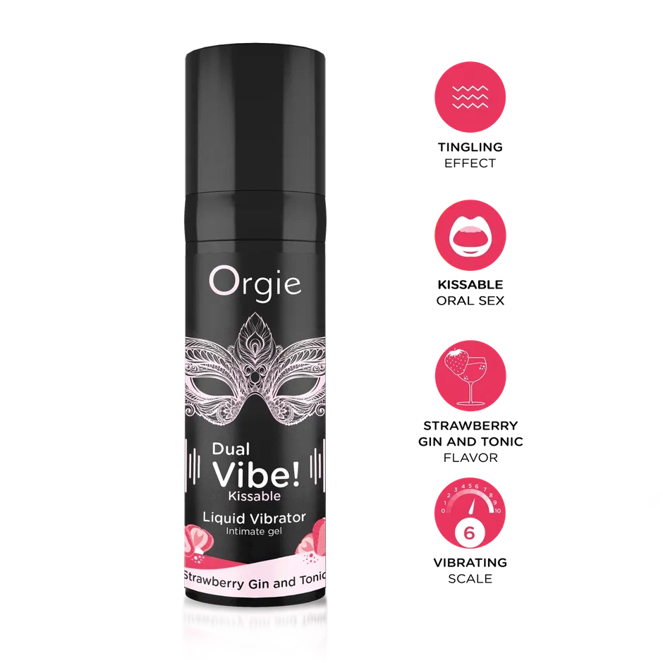 Съедобный гель с вибрацией Orgie DUAL VIBE! со вкусом коктейля STRAWBERRY GIN AND TONIC 15мл_4