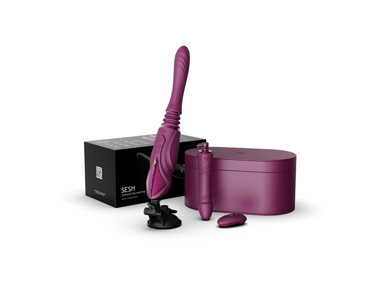 Компактная секс-машина с функцией нагрева, двумя насадками и присоской SESH, фиолетовая_2
