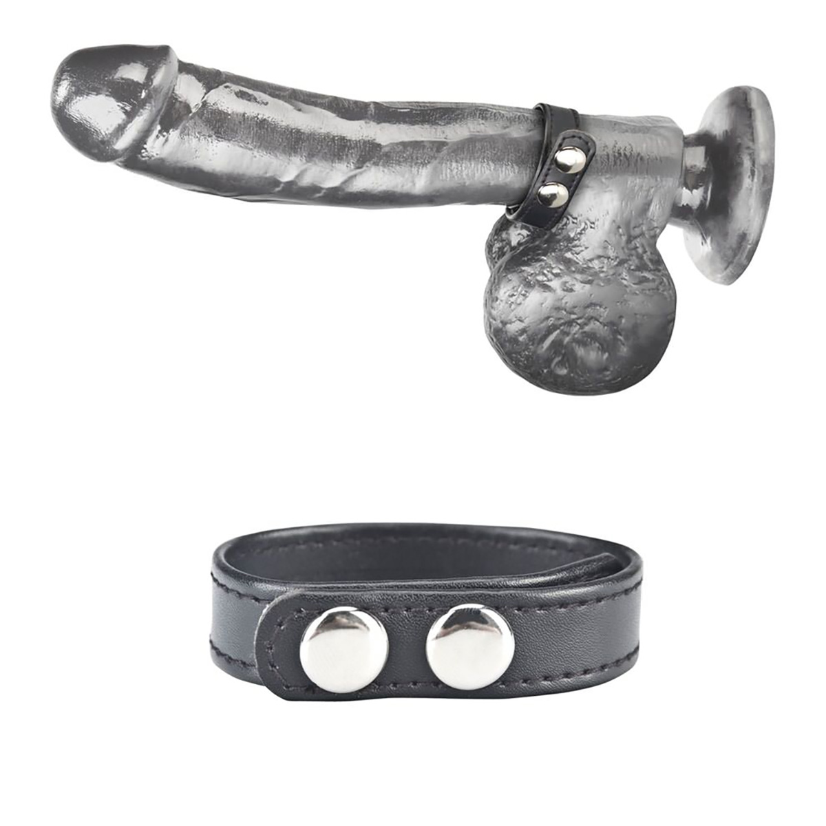 Кольцо на пенис из искусственной кожи на клепках (4-6 см) SNAP COCK RING_2