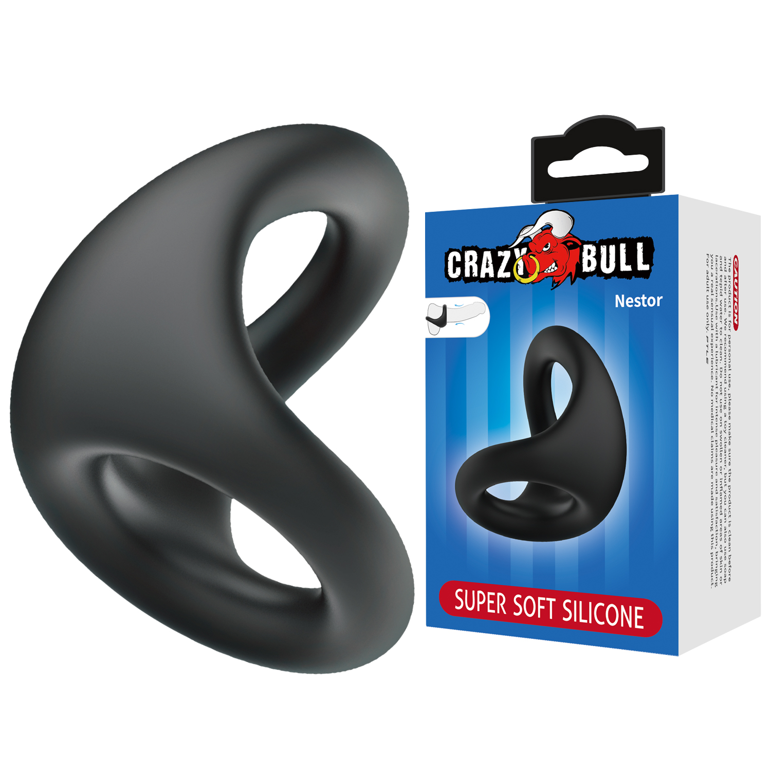 Эрекционное кольцо двойное из силикона растягивающееся CRAZY BULL черное BI-210237_2