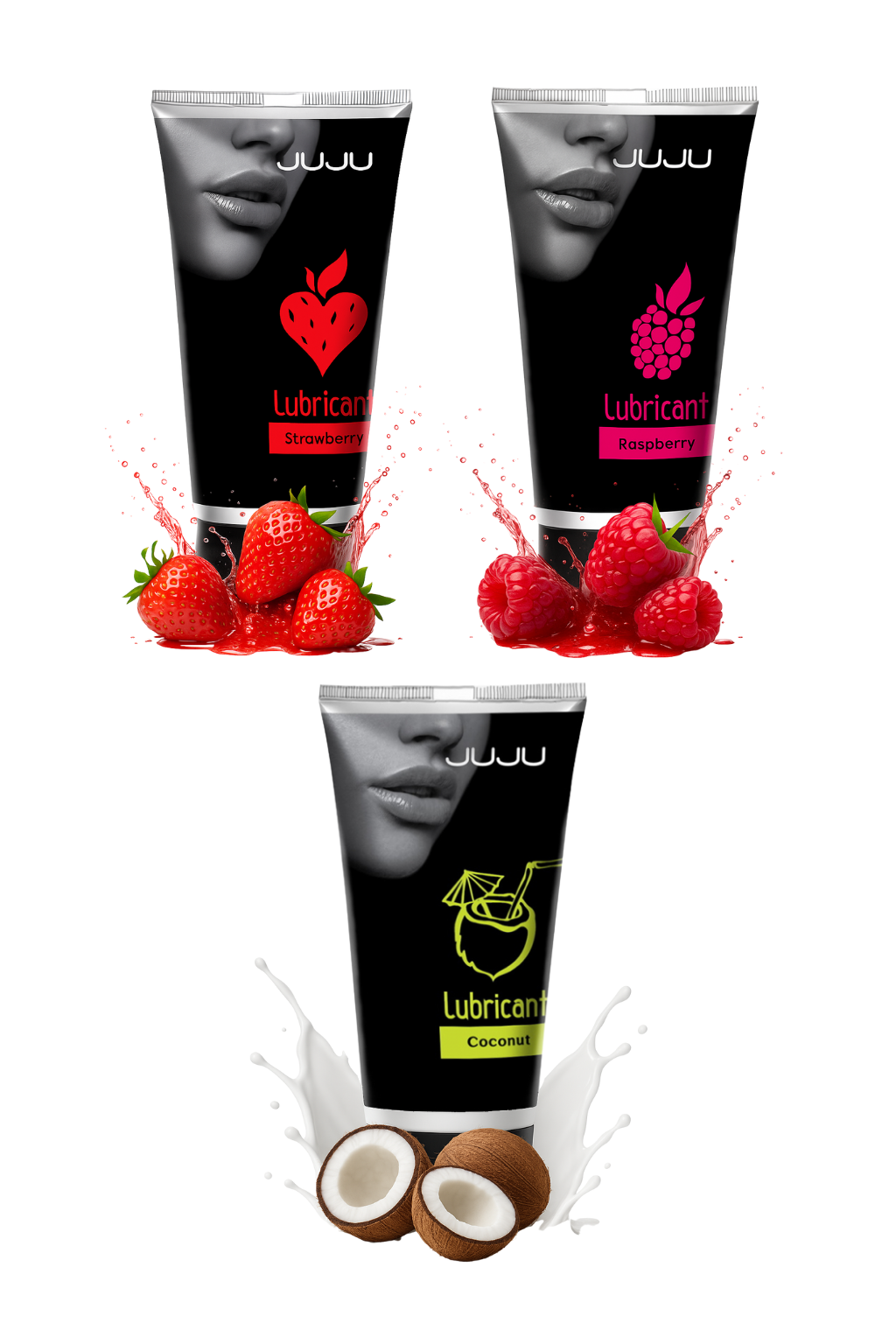 Сет съедобных лубрикантов JUJU: клубника, малина, кокос, 3х50ml 691JU_1