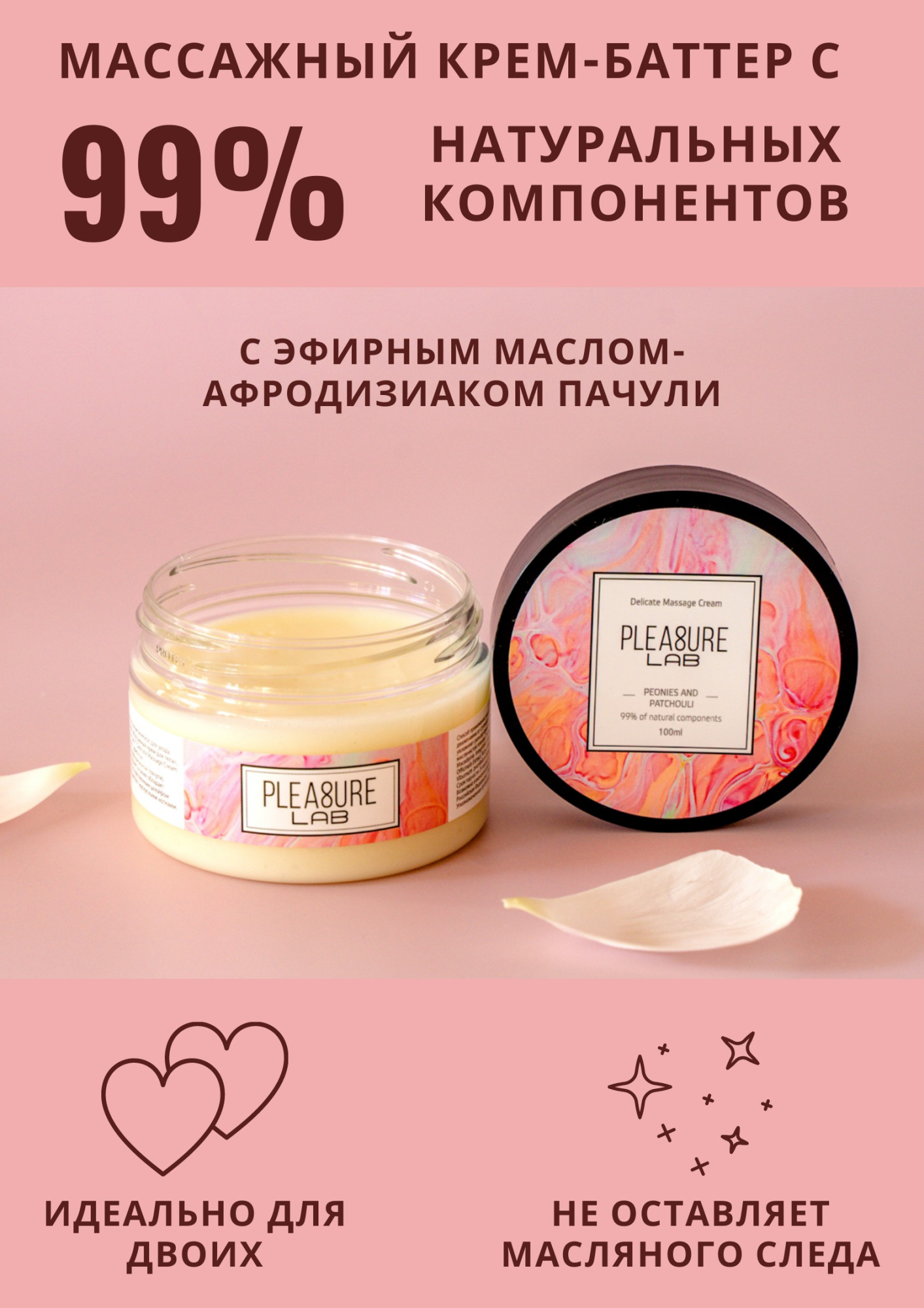 Массажный крем Pleasure Lab Delicate пионы и пачули 100 мл_1