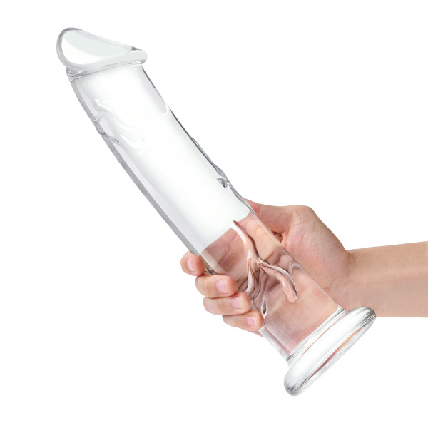 Рельефный большой стимулятор из стекла 12 in Glass Dildo With Veins & Flat Base_5