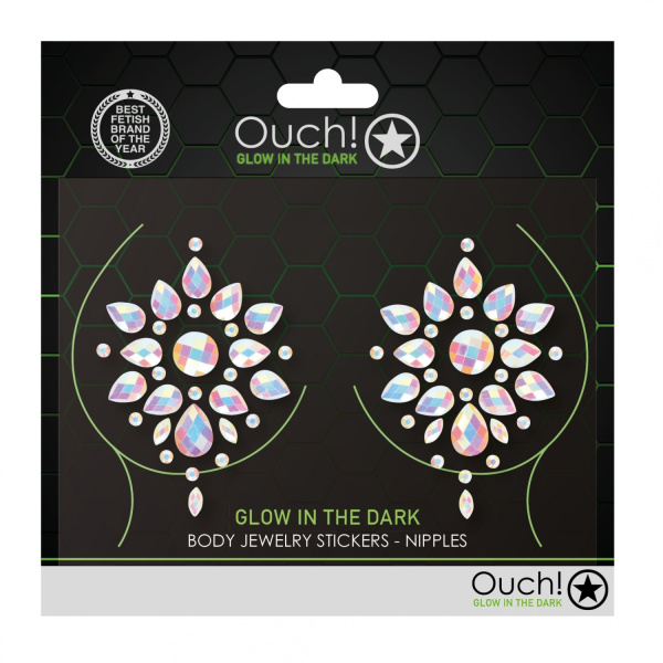 Декоративное украшение (камни) на клеевой основе Body Jewelry Stickers - Nipples - Glow in the Dark_1