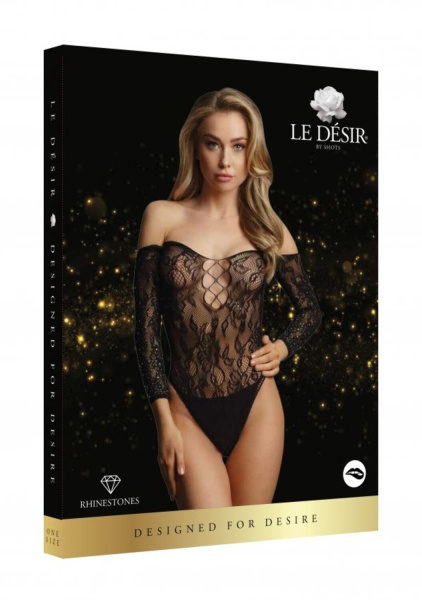 Боди Wonder Rhinestone Bodysuit (черный) со стразами_1