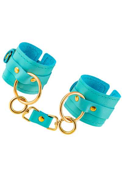 Наручники Pecado BDSM, прямоугольные, однослойные, натуральная кожа, голубой_2