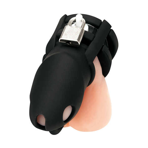 Клетка для пениса черная Silicone Small 2 in Cock Cage With Ball Divider_3