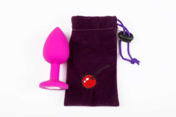 Пикантные штучки - Маленькая розовая анальная пробка из силикона, украшенная кристаллом, 7,5 см (роз_1