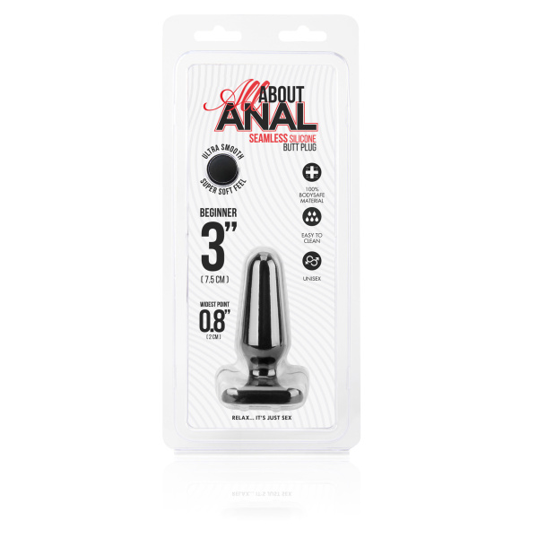 Миниатюрный черный плаг из силикона Seamless Silicone Butt Plug 3in_4