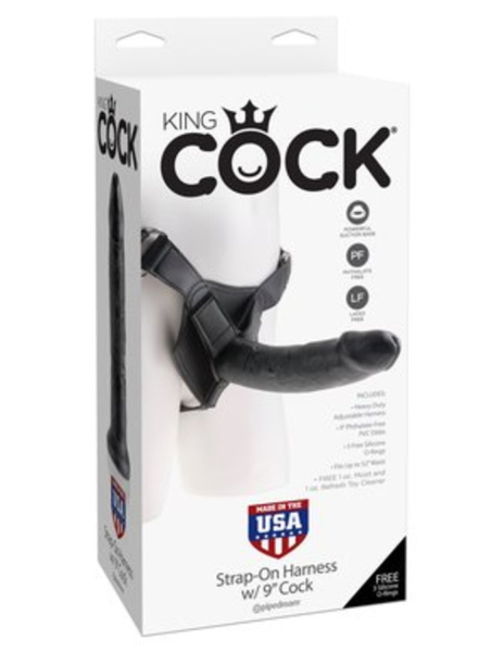 Страпон Harness со съемной насадкой черного цвета на регулируемых ремнях King Cock 9_1