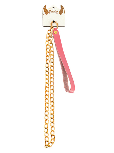 Поводок Pecado BDSM, с карабином для ошеиника, натуральная кожа, розовый_3