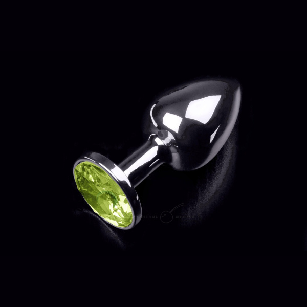 Маленькая серебристая анальная пробка с круглым кончиком и кристаллом - 7 см_1