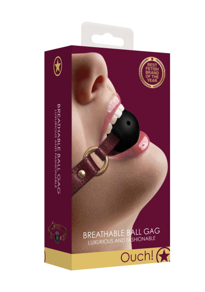 Кляп с креплением Ouch Ouch! - Breathable Ball Gag - Burgundy_1