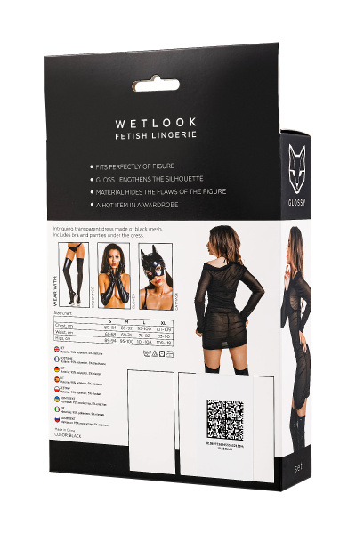 Комплект Glossy Sheril платье сетка, лиф и трусики из материала Wetlook, черный, S_6