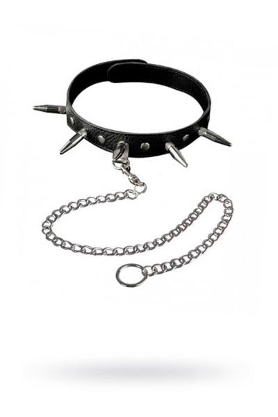 Кожаный Ошейник с шипами и поводком_1