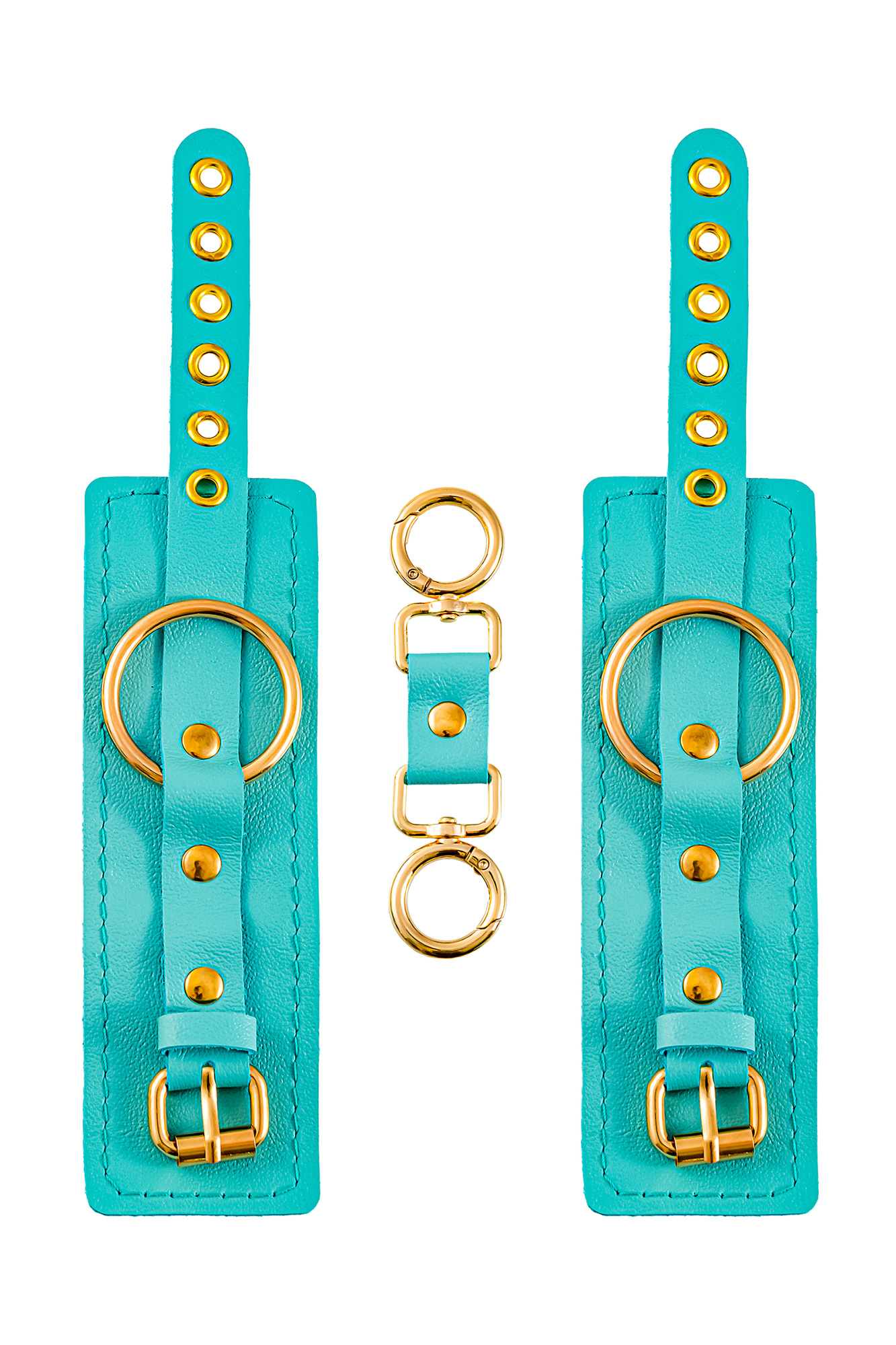 Наручники Pecado BDSM, прямоугольные, однослойные, натуральная кожа, голубой_4