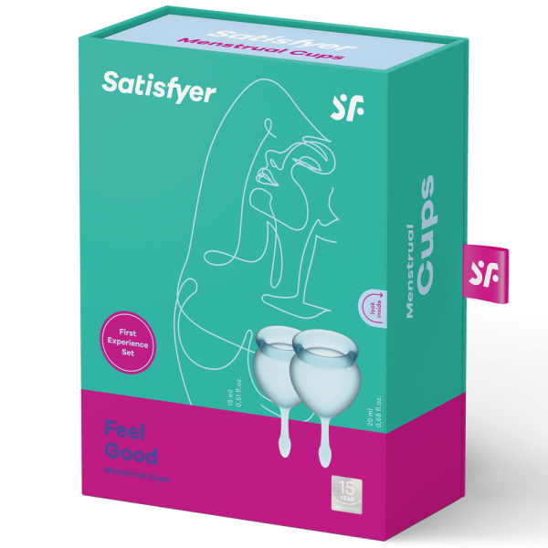 Менструальная чаша 2 шт, 15 и 20 мл Satisfyer Feel Good Menstrual Cup Light Blue, хвостик-капелька_2