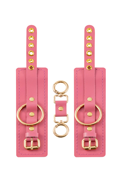 Наручники Pecado BDSM, прямоугольные, однослойные, натуральная кожа, розовый_5