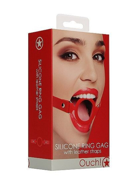 Кляп-кольцо с кожанными ремешками  Silicone Ring Gag - with Leather Straps_1