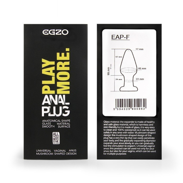 АНАЛЬНЫЙ ПЛАГ ИЗ СТЕКЛА EGZO , L 99 мм, D 40 мм, вес 152 г, арт. EAP-F_4