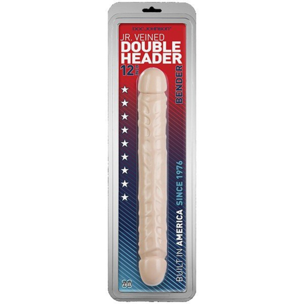 Фаллоимитатор DOUBLE HEADER двухголовый телесный Jr. Veined Double Header 12 - Bender - White_1