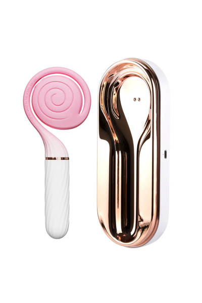 Вибратор с вакуумным стимулятором OTOUCH Lollipop Dual Stimulation, силикон, бело-розовый, 20 см_5