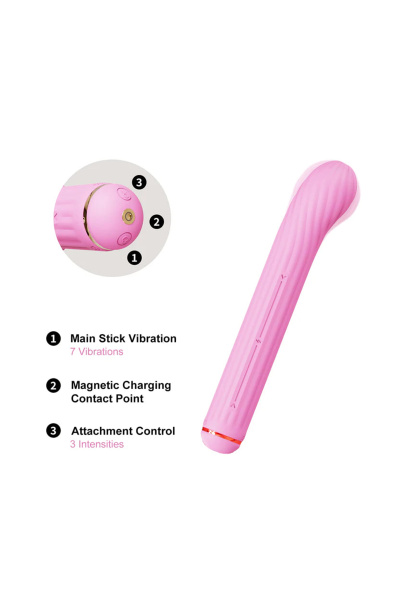 Вибратор со сменными насадками OTOUCH Magic Stick S1 Plus, силикон, розовый, 21,5 см_5