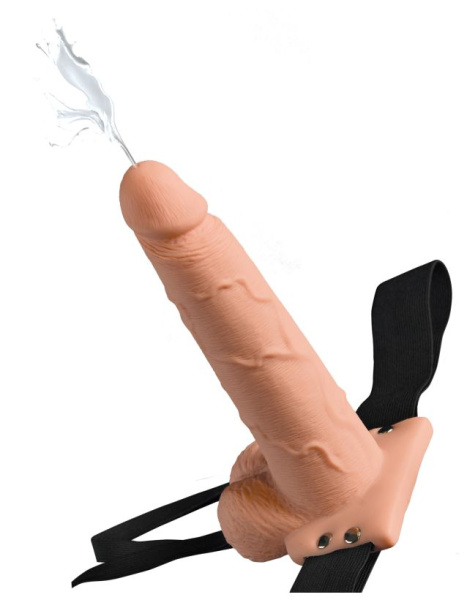 Полый страпон с функцией эякуляции Fetish Fantasy 7.5 Hollow Squirting Strap-On with Balls Flesh_1