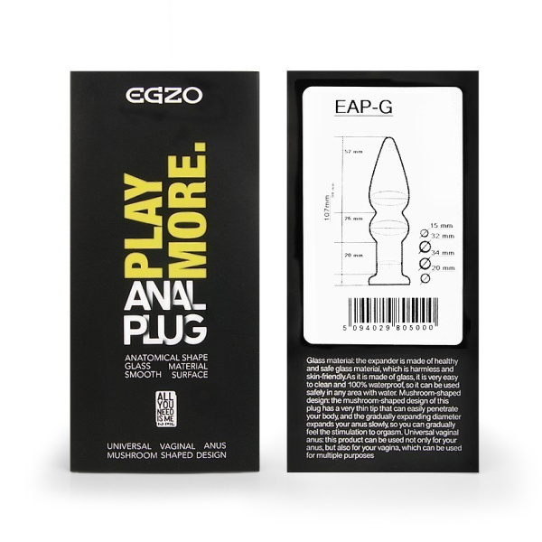 АНАЛЬНЫЙ ПЛАГ ИЗ СТЕКЛА EGZO , L 107 мм, D 34 мм, вес 134 г арт. EAP-G_4